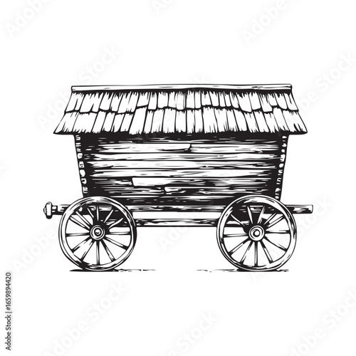 wagon house silhouette, Vintage wagon silhouette, Silhouette illustration of a vintage wagon house ,  