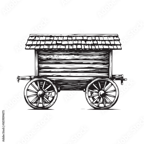 wagon house silhouette, Vintage wagon silhouette, Silhouette illustration of a vintage wagon house ,  