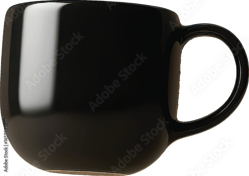Glossy Black Coffee Mug with Reflective Surface on Transparent Background ceramic