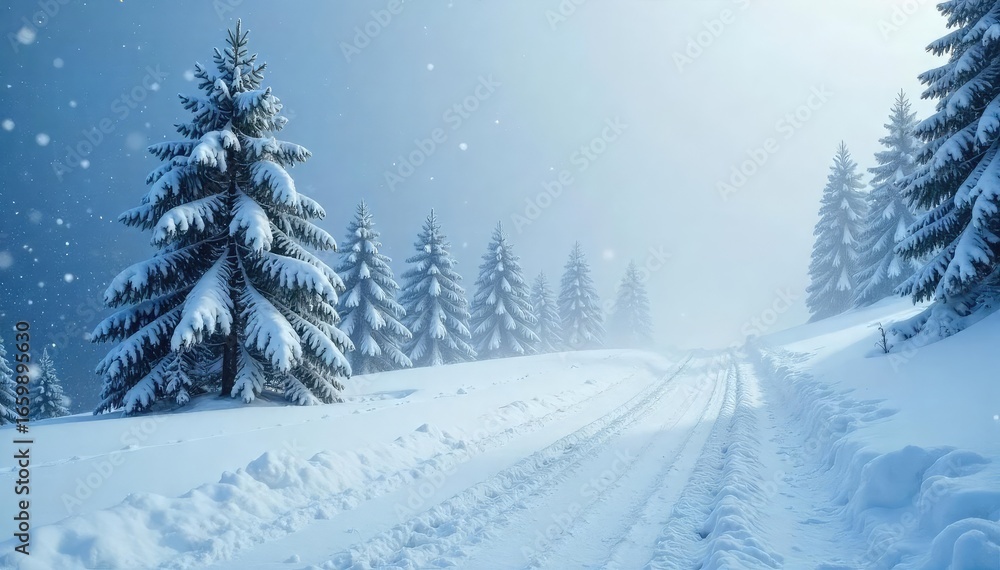 Fototapeta premium Mesmerizing Blizzard Intense Snowstorm Raging with Swirling Snowflakes, Blanketing the Landscape in a Chaotic Whiteout Winter Scene