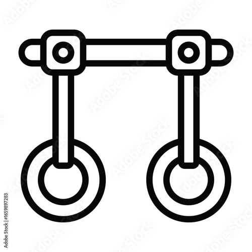 Clean black line illustration of gymnastics rings for fitness, acrobatics, training, and gym-related projects in minimal style.