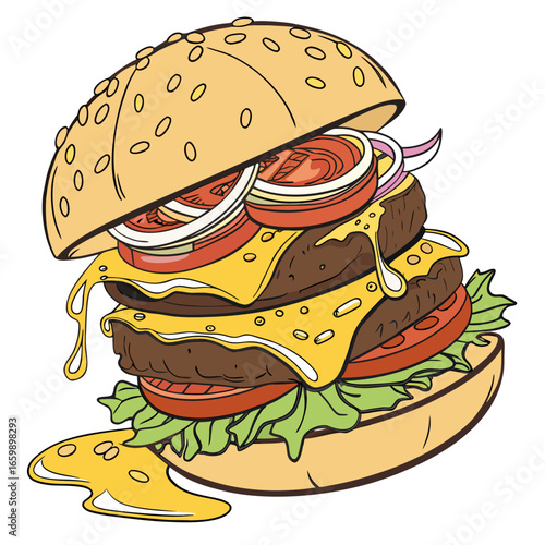 Delicious double cheeseburger with fresh toppings