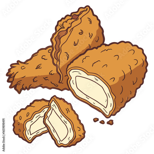 Illustration of crispy fried chicken nuggets