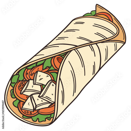 Delicious burrito wrap with meat and vegetables