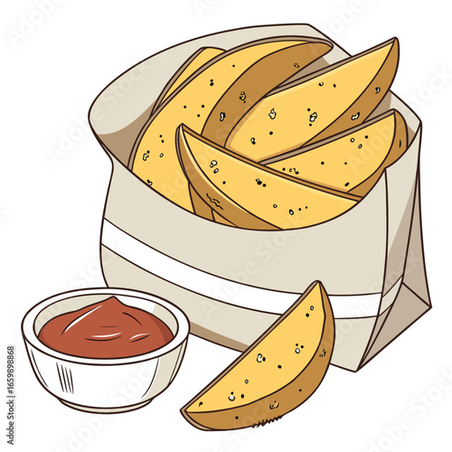 Cartoon potato wedges with ketchup