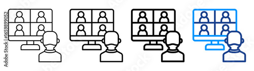 Online Conference Icon Different Style Outline Collection Set