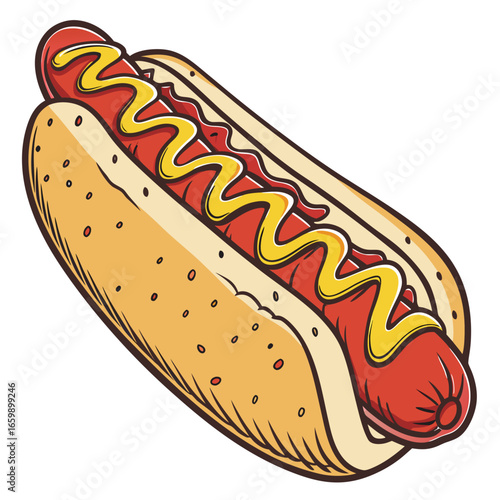 Hotdog with mustard on a bun