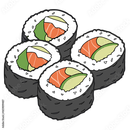 Hand drawn sushi roll with salmon