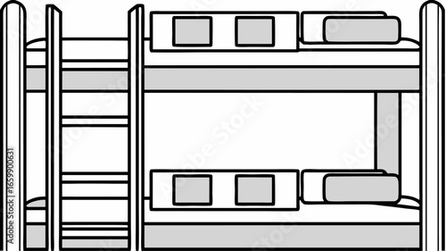 Illustration of a bunk bed with ladder and pillows on both the top and bottom bunks showing design |  editable eps vectors silhouette