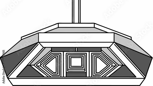 Illustration of a geometric hanging light fixture with concentric shapes and grayscale shading design |  editable eps vectors silhouette