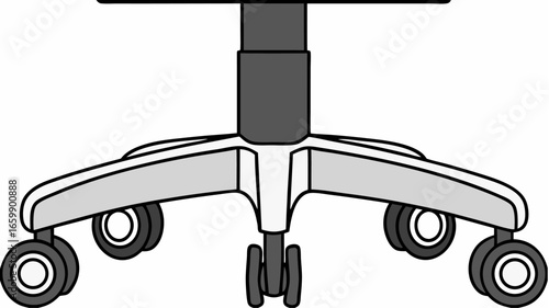 A close up view of the base of an office chair with five wheels and a gray support column in the center |  editable eps vectors silhouette