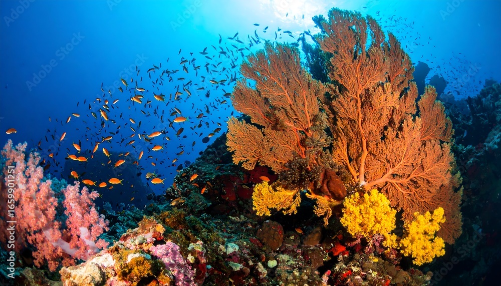 Fototapeta premium Vibrant coral reef teeming with fish (5)