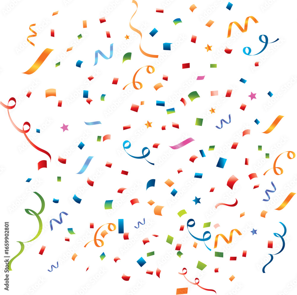 Obraz premium Colorful Confetti and Streamers Celebration Background for Party and Festive Events