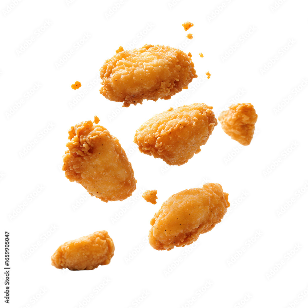 Crispy Fried Chicken Nuggets Falling Down - Delicious Fast Food Concept