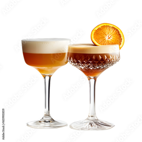 Two Distinct Cocktails in Elegant Glassware Isola