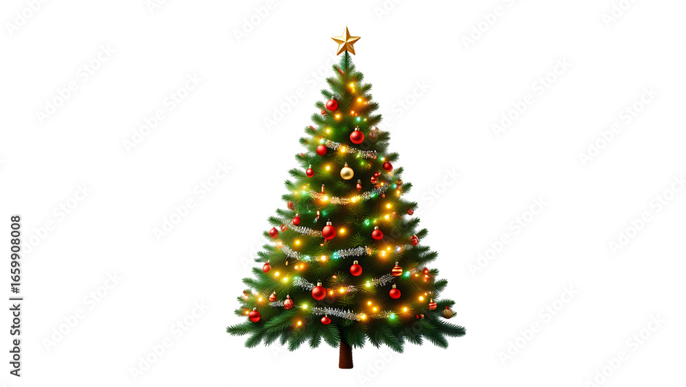 Fototapeta premium Festive Christmas Tree with Lights Ornaments Star Black