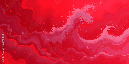 Scarlet and Burgundy digital background of curved lines. Illustration