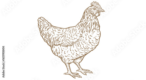Chicken, farm hen sketch. Hand drawn. Vintage retro print hen, black drawing chicken, engrave old school style. Sketch artwork silhouette rooster, chicken, hen, white background. Vector Illustration