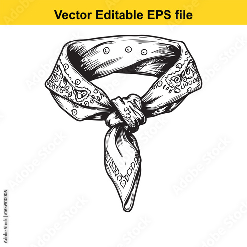 Hand drawn bandana or neck scarf with paisley pattern isolated on white background