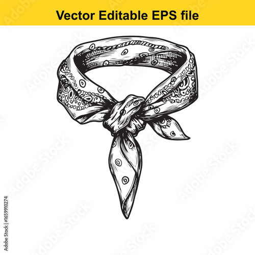 Hand drawn bandana or neck scarf with paisley pattern isolated on white background
