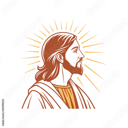 Illustration of Jesus Christ with Halo on White Background