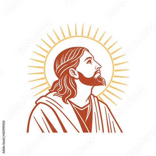 Illustration of Jesus Christ Looking Upward with a Halo