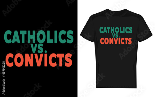 Retro Football Game Design Featuring a Dog Illustration in a Silhouette Style Referencing a 1988 Catholics Vs Convicts Theme Ideal for Sports Apparel and Nostalgic