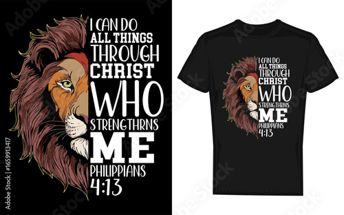 Lion of Judah Christian Design with Bible Verse for Religious Gifts Featuring a Striking Silhouette Style Against a Simple Background silhouette