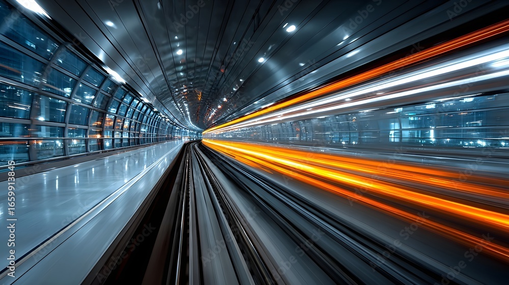 A blurred high speed perspective of people and vehicles moving through a sleek modern airport terminal with glass walls and steel structures A blurred high speed perspective of people and vehicles moving through a sleek modern airport terminal with glass walls and steel structures