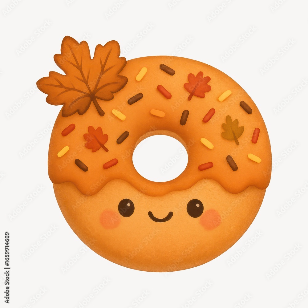 Fototapeta premium Cute autumn-themed donut illustration.