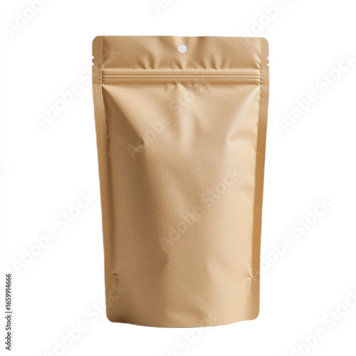 Brown kraft paper packaging bag on a transparent background for product presentation and storage solutions