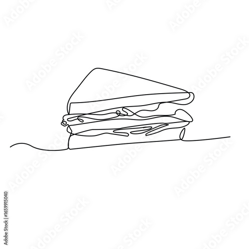 Continuous one single line art of fresh sandwich logo vector graphic art illustration. Hot dog fast food cafe menu and restaurant badge concept.