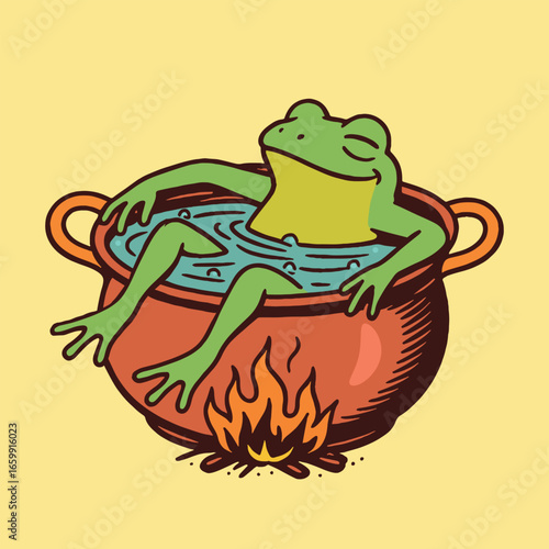 Relaxed Frog in Hot Pot Vector Illustration