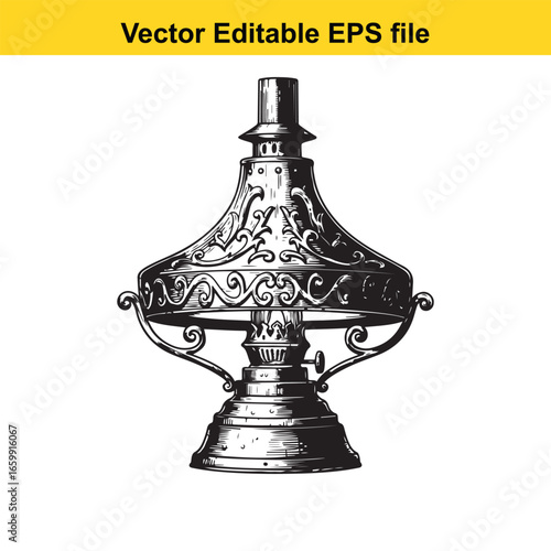 Ornate vintage victorian gas oil lamp isolated on white background