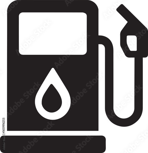 Black and White Icon of Fuel Pump With Droplet Symbol