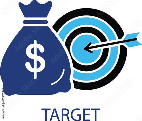WebMoney bag with target and arrow isolated on white background, aiming for success