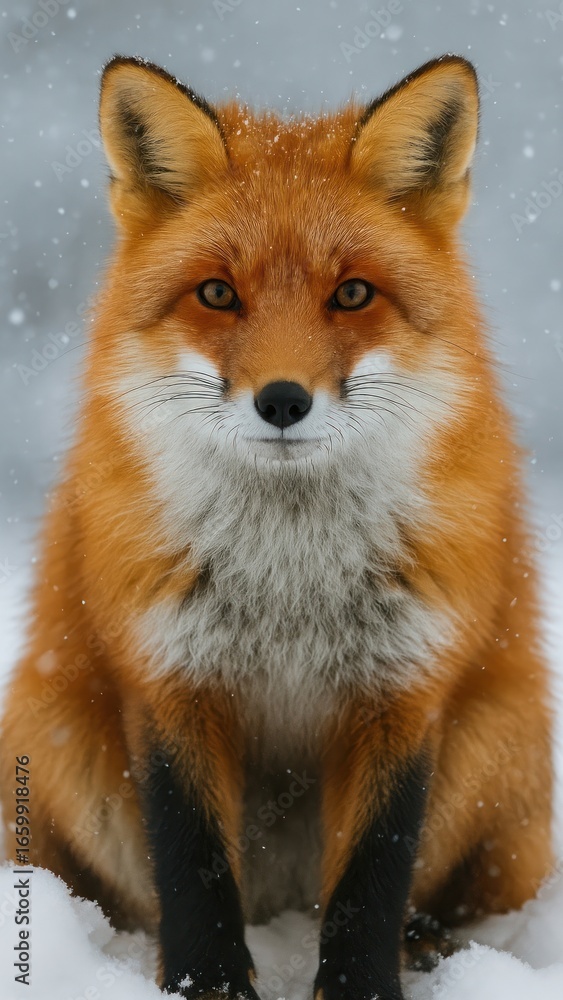 Fototapeta premium Majestic fox in snowy wilderness.