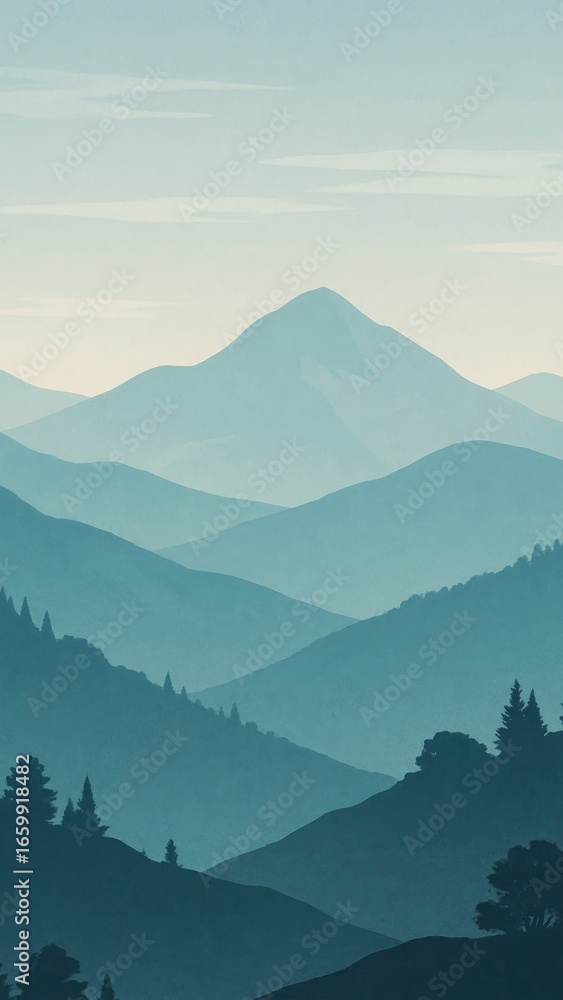 Naklejka premium Serene layered mountain landscape