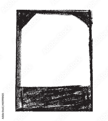 A rustic, hand-drawn black frame reminiscent of a vintage instant camera photo, featuring a distinctive grunge texture created with a charcoal or chalk effect.