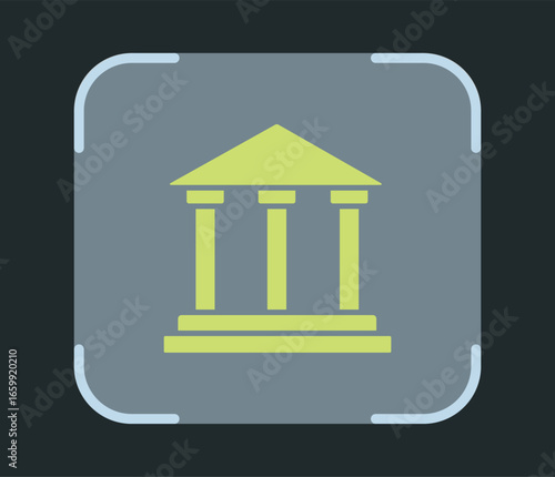 A modern, flat design app icon featuring a lime green courthouse or bank, symbolizing finance or government, set inside a gray rounded square button.
