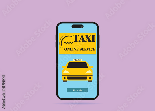 Taxi app on phone.Taxi mobile illustration car concept banner

