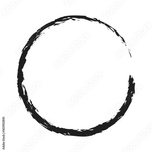 An open ensō circle, hand-painted with a textured black ink brushstroke, representing the beauty of imperfection and the journey towards enlightenment.