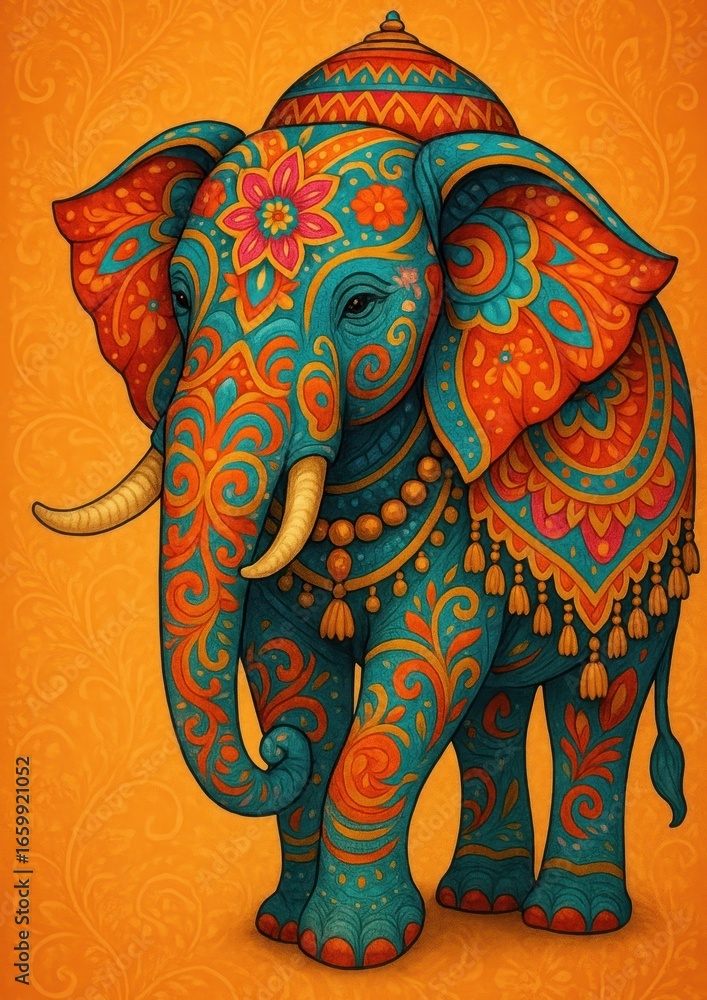 Obraz premium Colorful ornate elephant illustration.