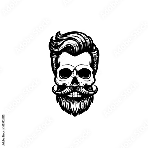 Illustration of bearded skull isolated on white background. Barbers skull. Design element for logo, sign, poster, emblem. Vector illustration