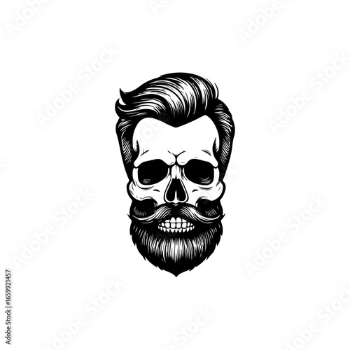 Illustration of bearded skull isolated on white background. Barbers skull. Design element for logo, sign, poster, emblem. Vector illustration