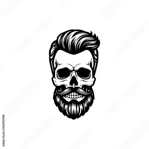 Illustration of bearded skull isolated on white background. Barbers skull. Design element for logo, sign, poster, emblem. Vector illustration