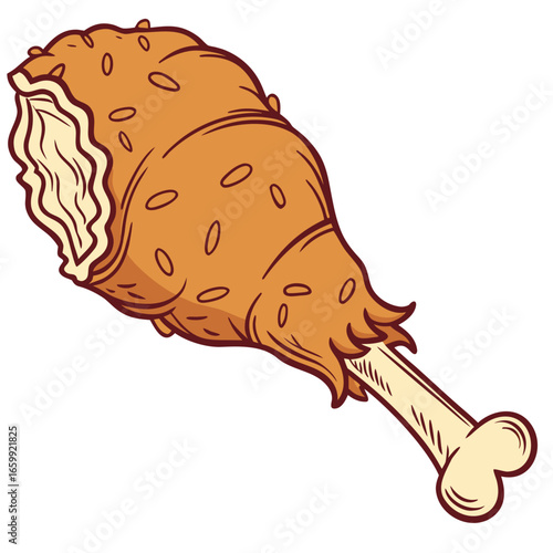 Vector illustration of a fried chicken drumstick with crispy texture, isolated