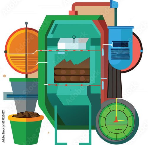Technical cutaway diagram of a compost tumbler.