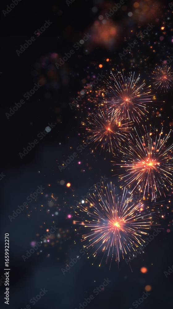 Fototapeta premium Firecrackers bursting the night sky Diwali celebration vertical background