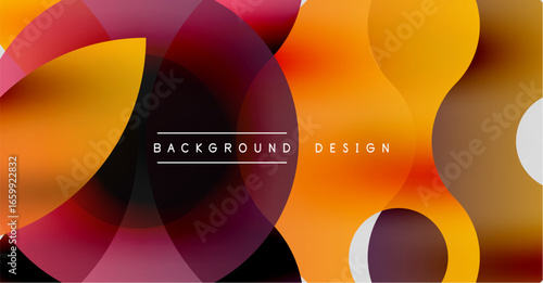 Abstract design features overlapping circles, warm colors. Gradient transitions create dynamic visual effect. Text reads background design.
